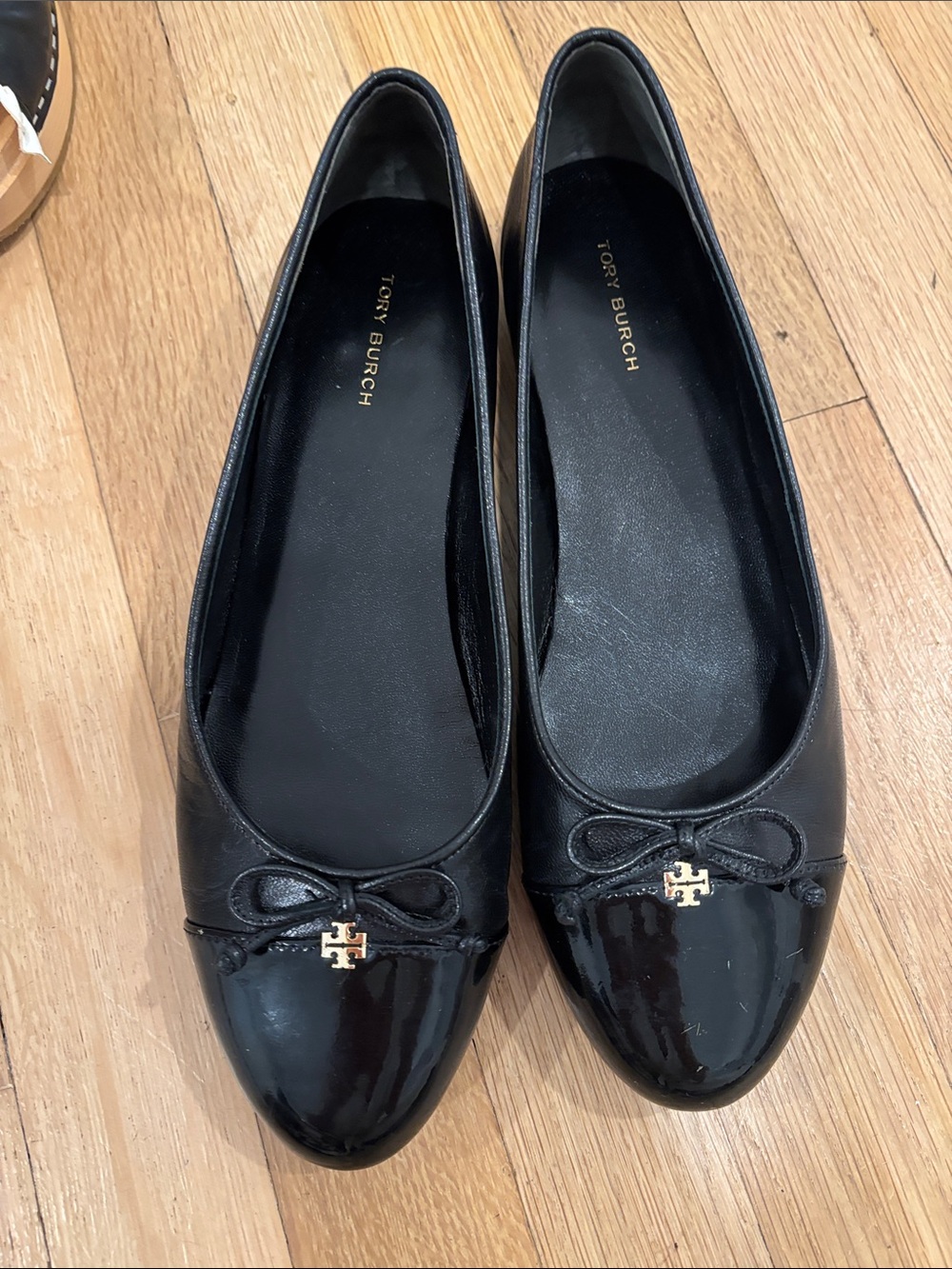 Tory Burch Black Leather & Patent Cap-Toe Ballet Flats